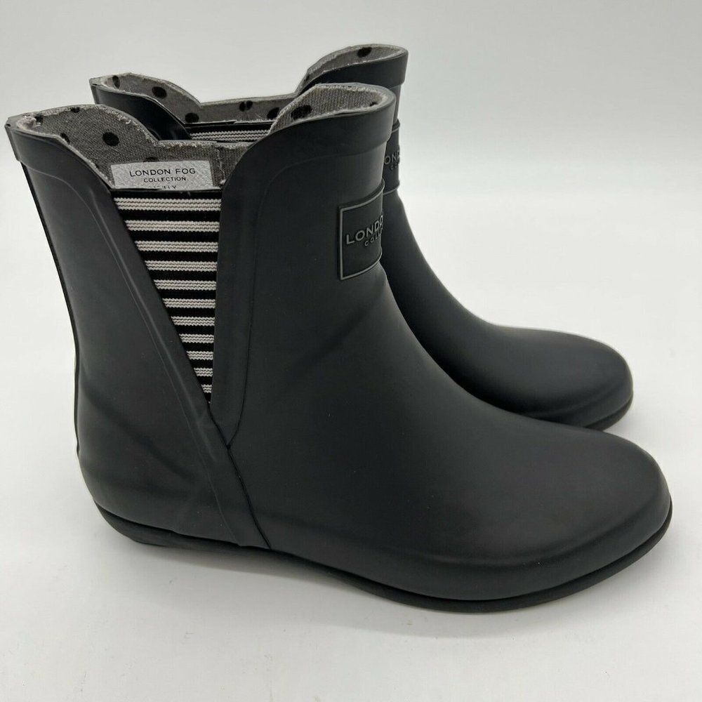 London Fog Piccadilly Rubber Rain Boots Women’s 6 black